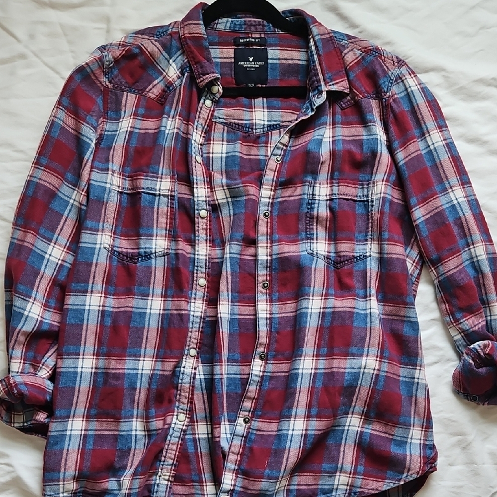 Womens Plaid Shirt/flannel  - Red and Blue